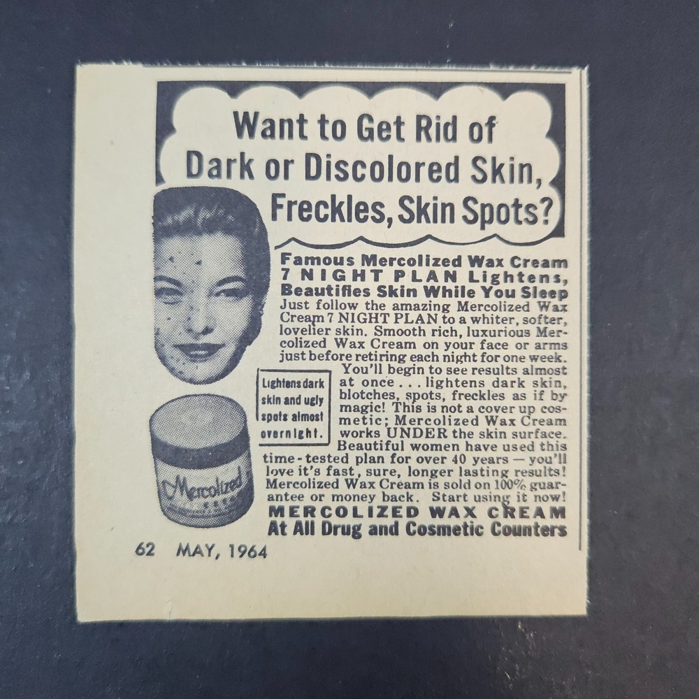 1964 Mercolized Wax Cream Vintage Print Ad‎ Discolored Skin Freckles Skin Spots